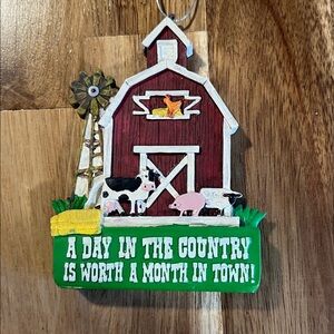 Farmhouse Christmas Red Barn Tree Farm Wooden Ornament Decor